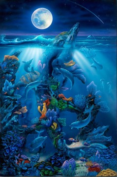 Dolphin Reef Monde sous marin Peinture à l'huile